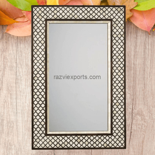 Wood And Bone Inlay Mirror