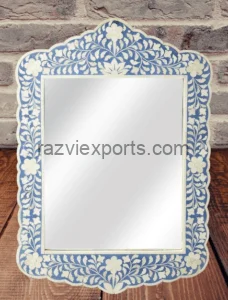 Floral bone inlay mirror blue