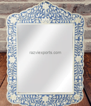 Floral bone inlay mirror blue