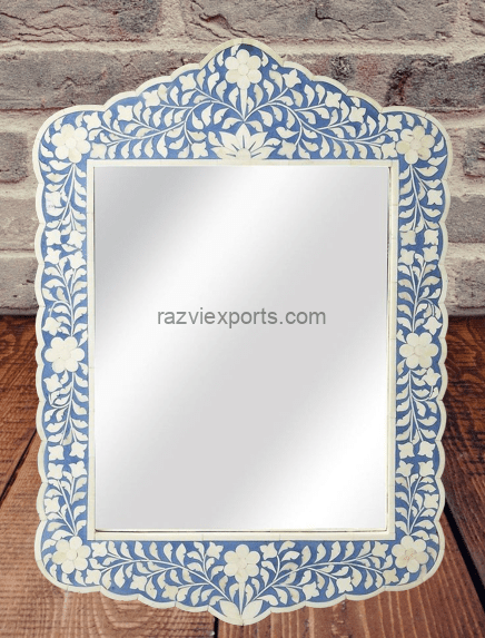 Floral bone inlay mirror blue