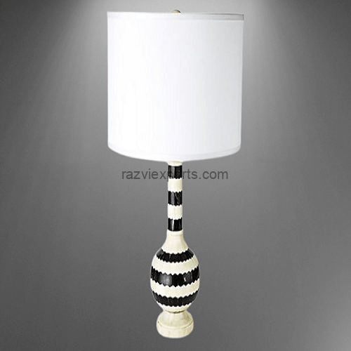 Beautiful Antique Bone Inlay Lamp black and white 16″
