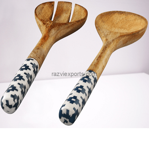 Best Quality Acacia wood spoon set handle enameled | wooden cutlery set