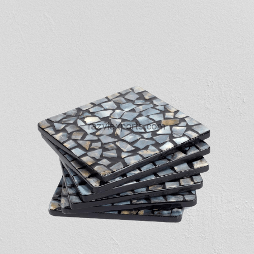 Black Mother of Pearl Coaster Set | Mop Coaster