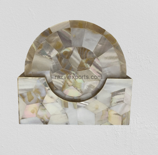 Round Mother of Pearl Coaster with Holder | Mop Coaster 1 Mother of Pearl Coaster with Holder
