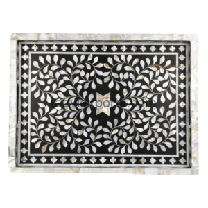 Black Mother of Pearl Inlay Tray India Floral