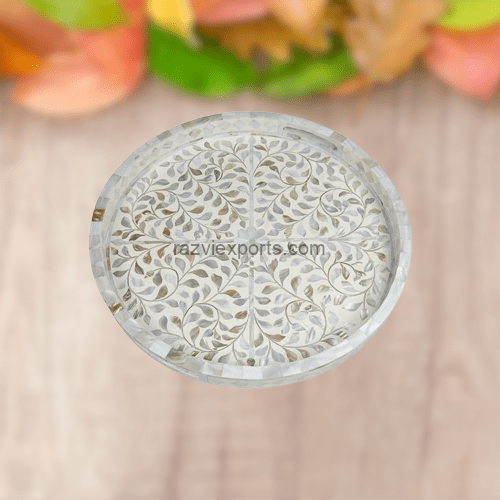 Mother of Pearl Tray Round White- Razvi Exports