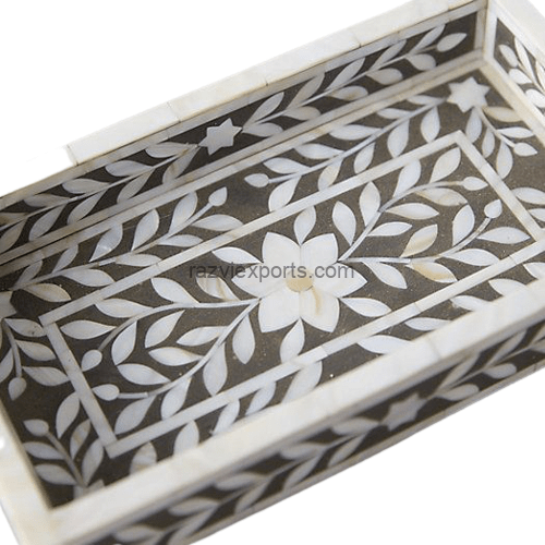 Rectangle Mother of Pearl Vanity Tray Gray- Razvi Exports 1 Rectangle Mother of Pearl Vanity Tray Gray