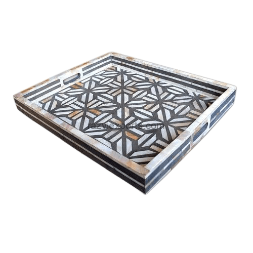 Rectangle Mother of Pearl Decorative Tray Black- Razvi Exports