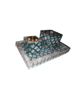 Green Mother of Pearl Inlay Tray Set with Burner and Box