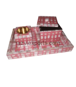 Pink Mother of pearl Inlay tray with burner and box set