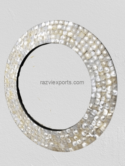 Round Mother of Pearl Inlay Mirror | MOP Wall Mirror