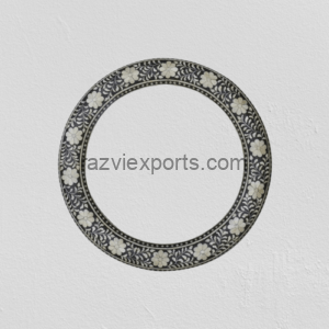 Floral Black Round Mother of Pearl Mirror