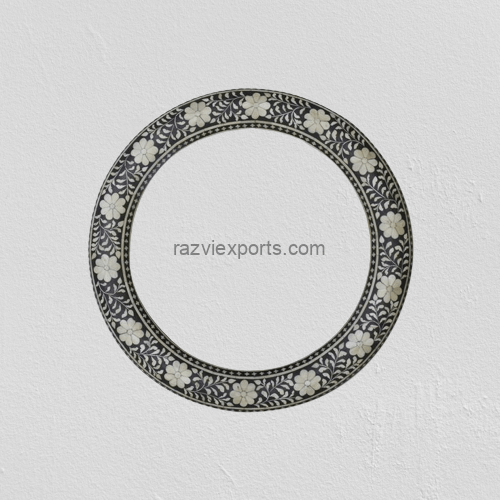Black Round Mother of Pearl Mirror | MOP Wall Mirror 1 Floral Black Round Mother of Pearl Mirror