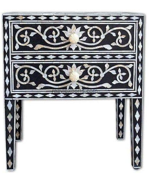 Mother of Pearl Inlay Nightstand Bedside Table with Drawers