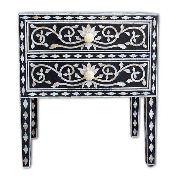 Mother of Pearl Inlay Nightstand Bedside Table with Drawers