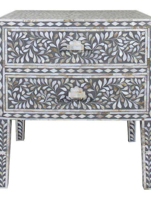 Mother of Pearl Inlay Nightstand Bedside Table with Drawer