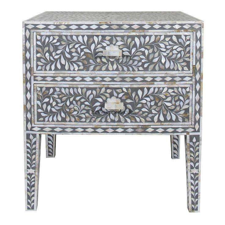 Mother of Pearl Inlay Nightstand Bedside Table with Drawer