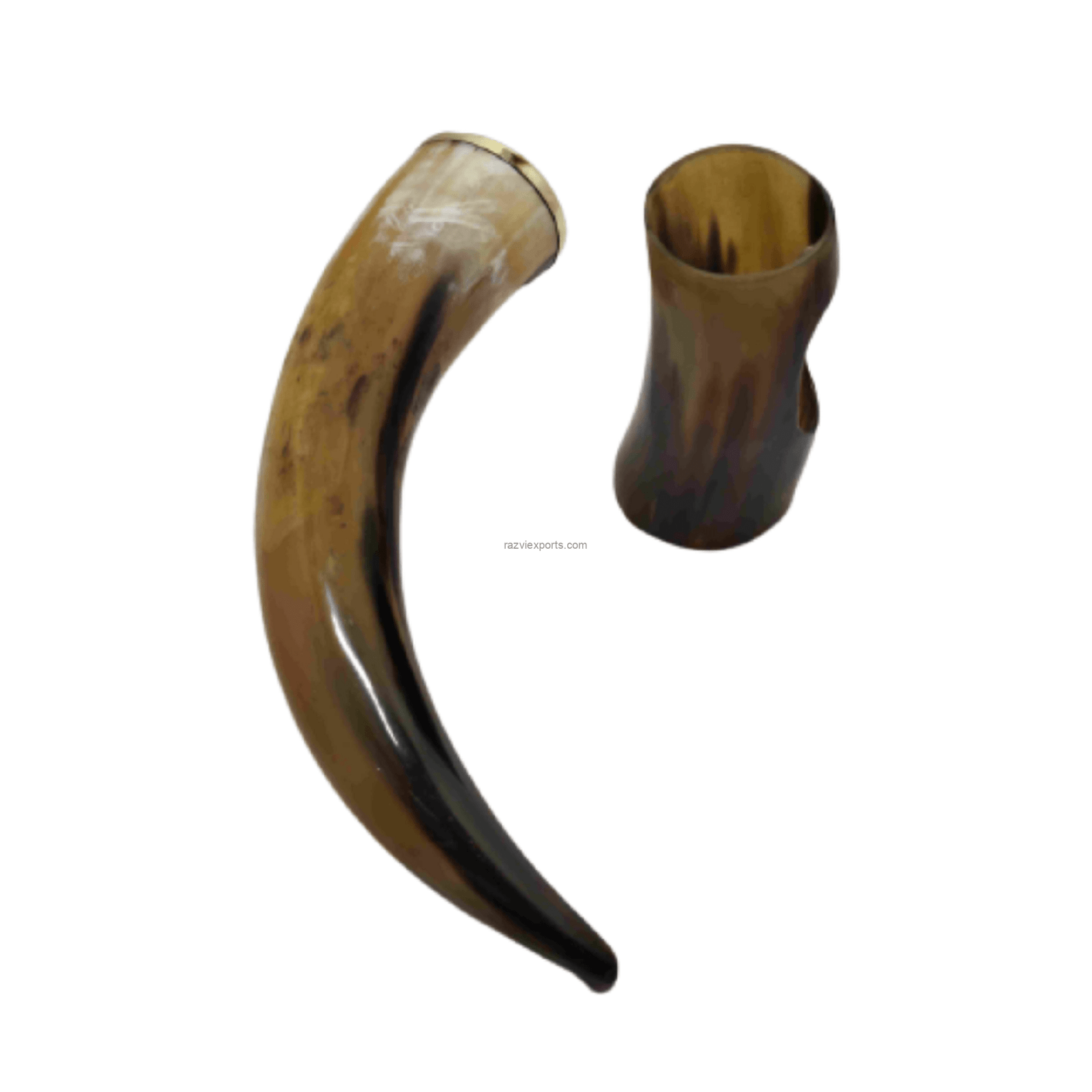 Brass Rimmed Viking Drinking Horn with Horn Stand 16 to 18 oz