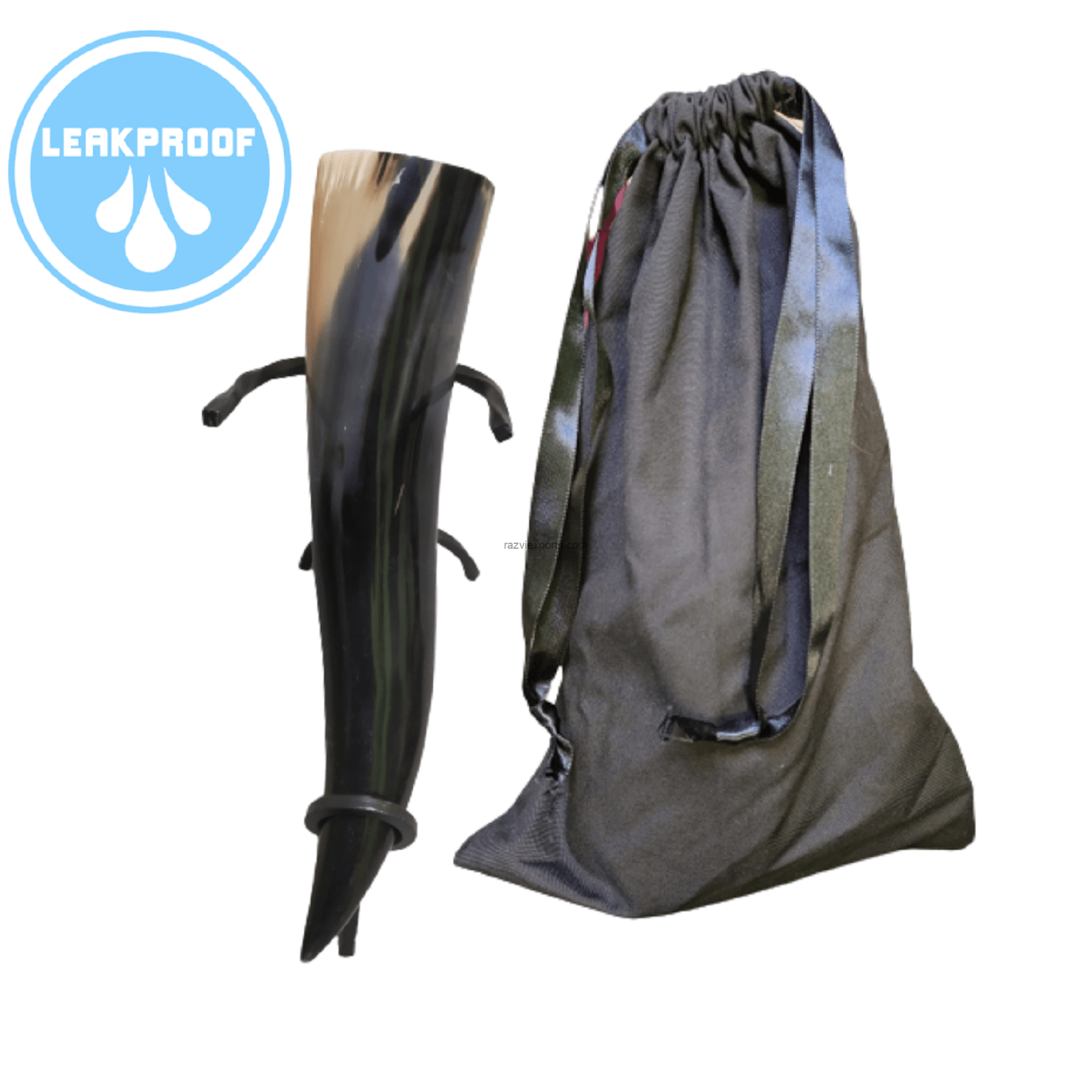 Decorative Viking Drinking Horn with Iron Stand 16 to 18 oz