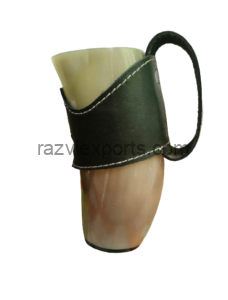 buffalo cow horn drinking horn mug with leather holder handle manufacturer