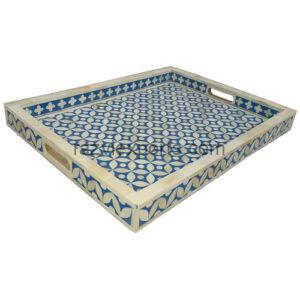 Rectangle bone inlay tray floral design