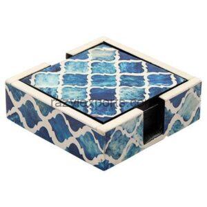 Blue bone inlaid coaster set manufacturer and supplier in india