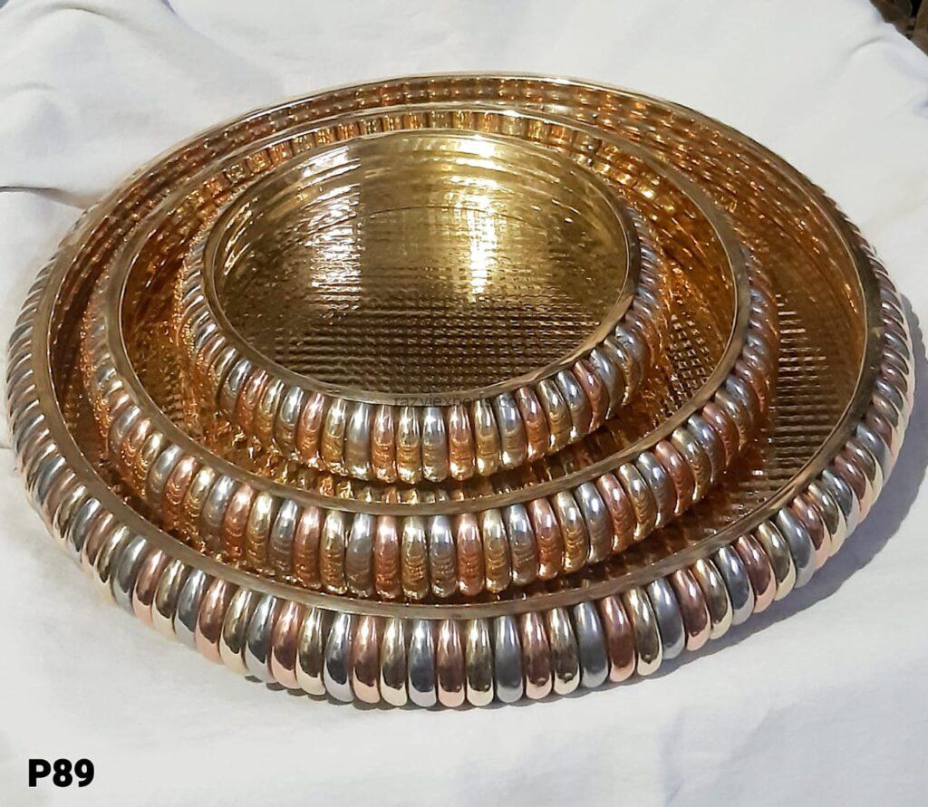 Custom Brass Handicraft Products Manufacturing for B2B 7 brass handicraft products Brass Tray set with round manufacturer in india