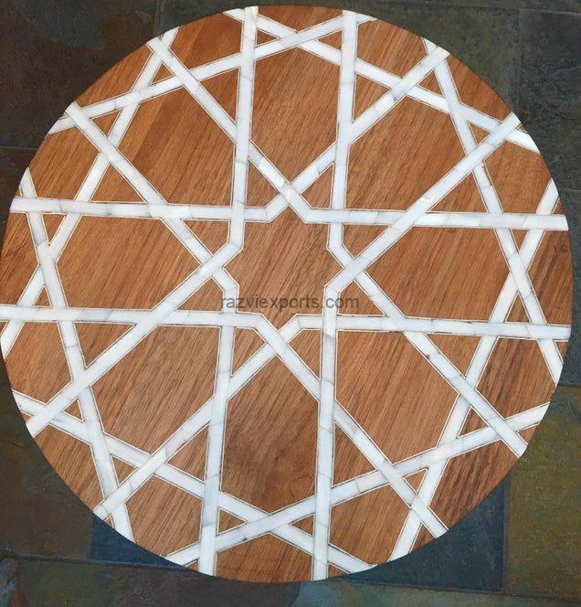 Geometric Mother of pearl inlaid table top manufacturer in india