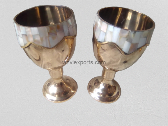 Mother of inlaid edges brass wine glass manufacturer and supplier in india