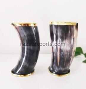 brass molded lips natural drinking horn cup