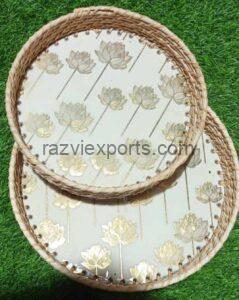 round rattan edge enameled tray set manufacturer in india