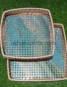 square rattan edge enameled tray set manufacturer in india