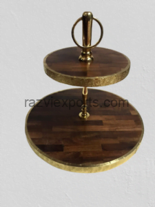 wooden 2 tiers cake stand trays manufacturer & supplier in india