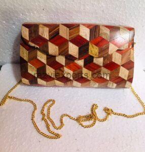 wooden clutch purse resin inlaid with wood manufacturer in india