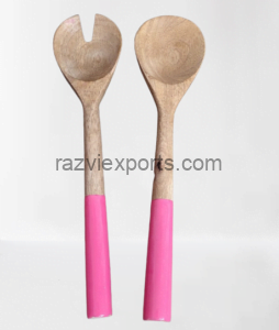 wooden enameled salad server set manufacturer & supplier in india