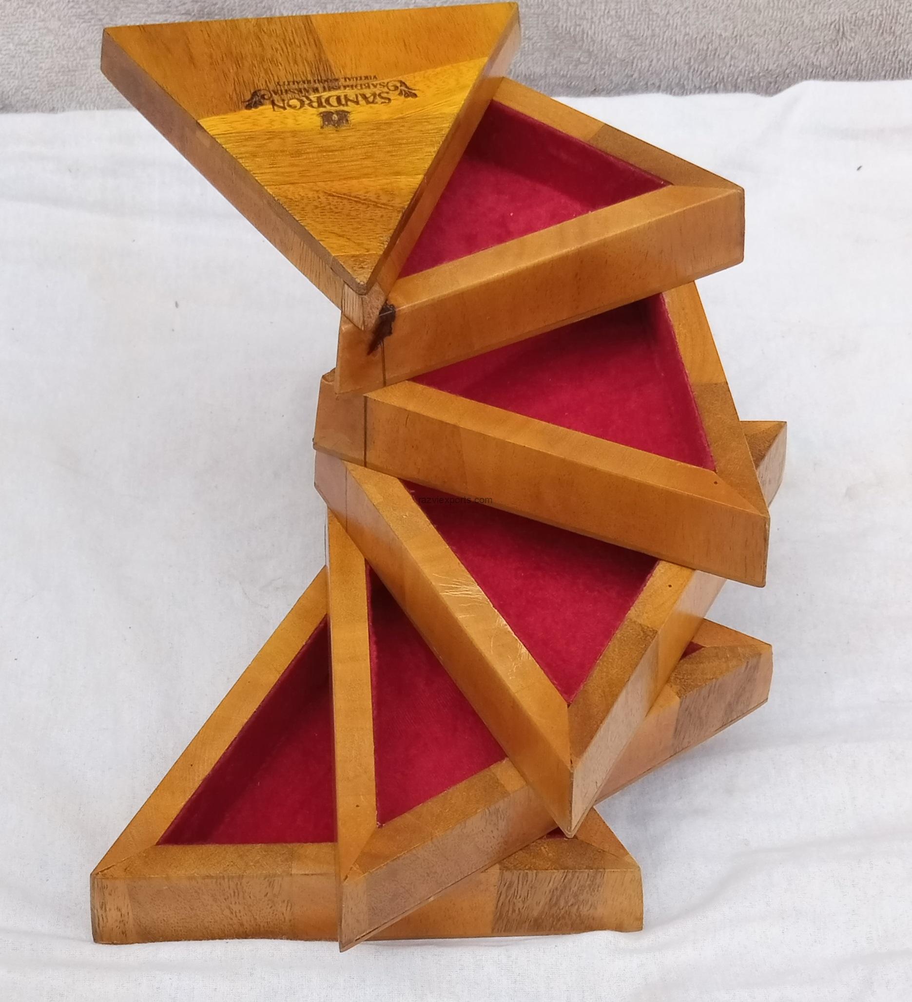 Triangle Wooden five parts jewelry box with lid