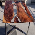 epoxy resin table top with metal stand