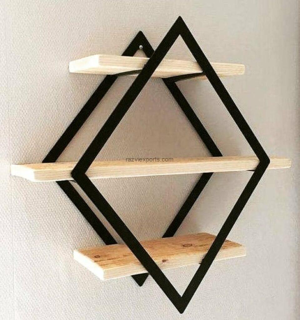 pine wood and metal products wall hanging shelf