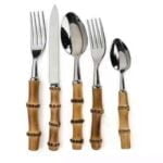 stainless steel cutlery set with bamboo handles