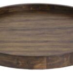 walnut wood round tray with metal handles