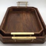 walnut wood tray set with metal stand