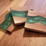 wood epoxy resin river design coasters set