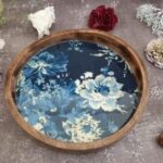 wooden and epoxy resin round tray with handles