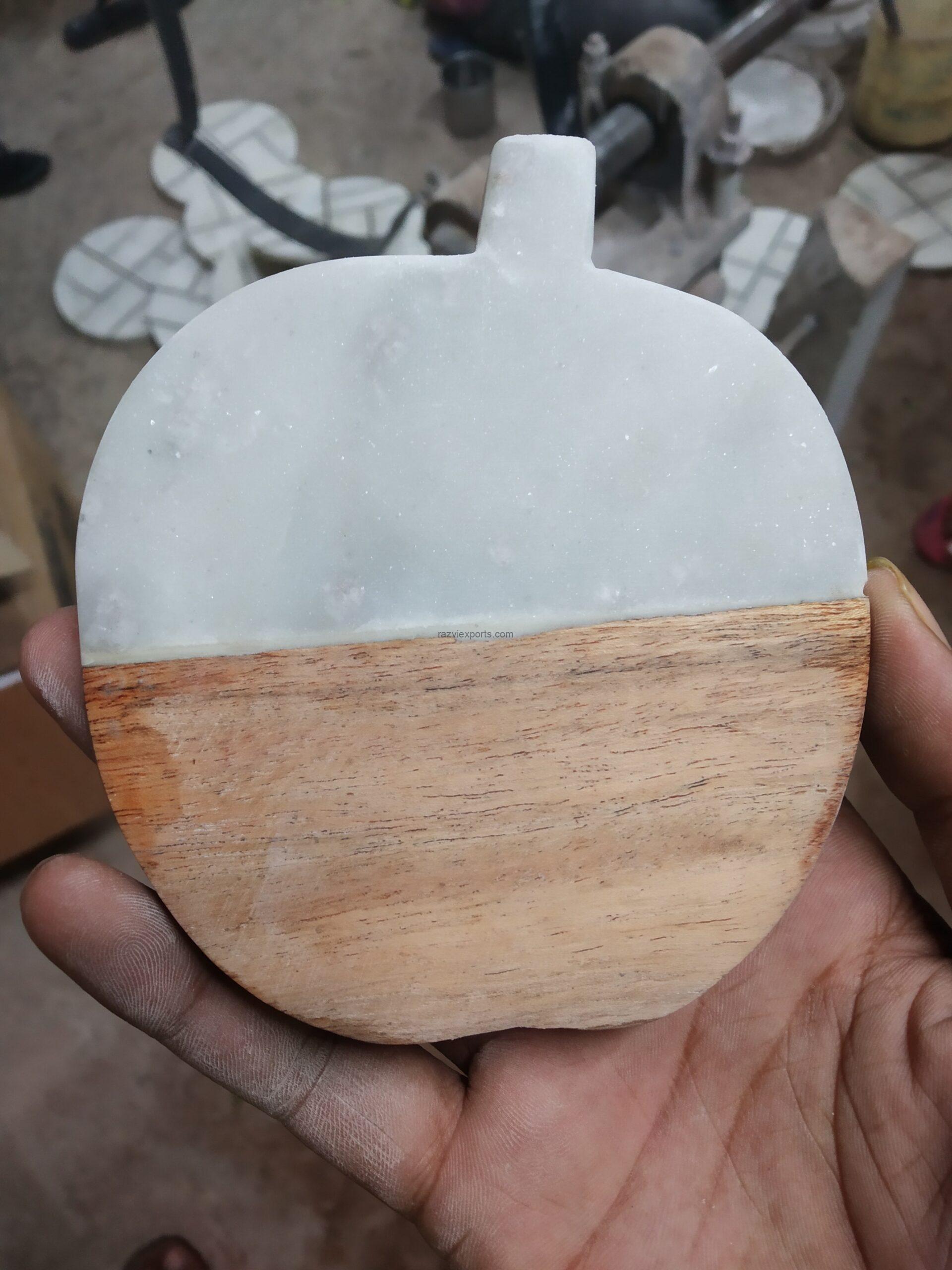 wooden and marble apple coasters