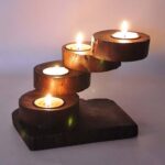 wooden candle holder with four t lights