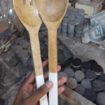 wooden cpoon set with marble handle