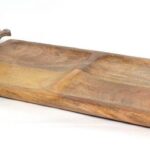 wooden craved tray with metal handles