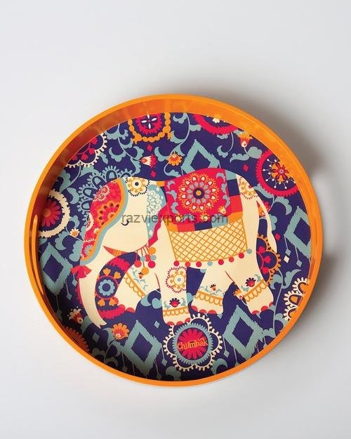 wooden enameled round tray