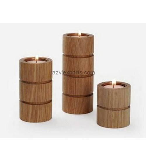 wooden engraved candle holders set