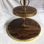 wood inlaid two tiers tray with metal stand and molding